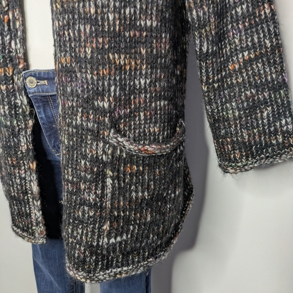 Express Black Brown Thick Chunky Knit Wool Blend Open Cardigan Sweater OSFM - Picture 3 of 8
